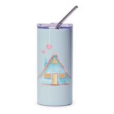 Cozy Cottage Tumbler, Blue A Frame House with Hearts, Cute Home Design Gift, Travel Tumbler, Drinkware, Personalized Gift Idea - Tawshia